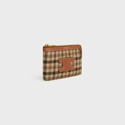 Coin And Card Pouch in TARTAN TEXTILE AND CALFSKIN