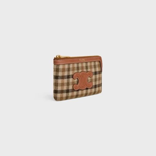 Coin And Card Pouch in TARTAN TEXTILE AND CALFSKIN
