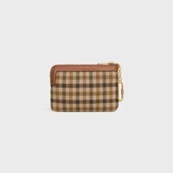Coin And Card Pouch in TARTAN TEXTILE AND CALFSKIN