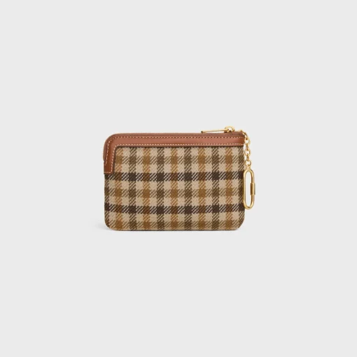 Coin And Card Pouch in TARTAN TEXTILE AND CALFSKIN