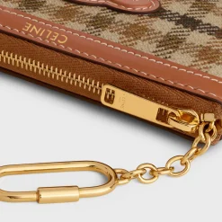 Coin And Card Pouch in TARTAN TEXTILE AND CALFSKIN