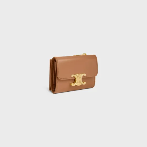 COMPACT WALLET WITH COIN TRIOMPHE in Shiny calfskin