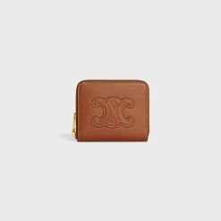 COMPACT ZIPPED WALLET CUIR TRIOMPHE IN SMOOTH CALFSKIN