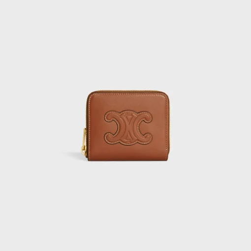 COMPACT ZIPPED WALLET CUIR TRIOMPHE IN SMOOTH CALFSKIN