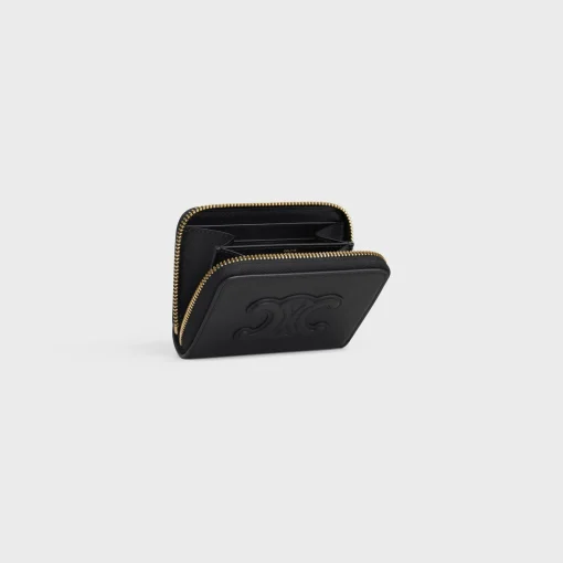 COMPACT ZIPPED WALLET CUIR TRIOMPHE IN SMOOTH CALFSKIN