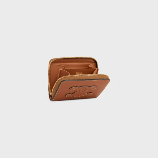COMPACT ZIPPED WALLET CUIR TRIOMPHE IN SMOOTH CALFSKIN