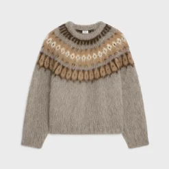 crew neck sweater in brushed fair isle alpaca wool