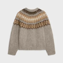 crew neck sweater in brushed fair isle alpaca wool