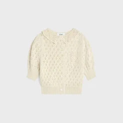 cropped cardigan in pointelle cotton
