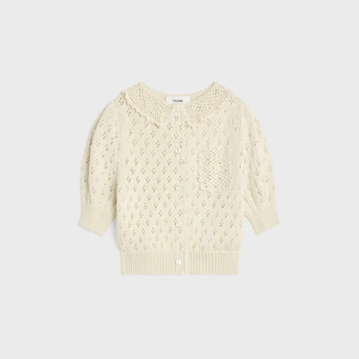 cropped cardigan in pointelle cotton