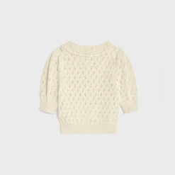 cropped cardigan in pointelle cotton