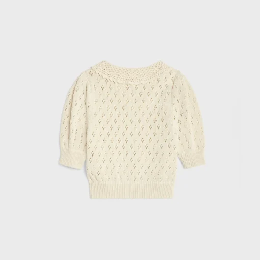 cropped cardigan in pointelle cotton
