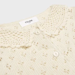 cropped cardigan in pointelle cotton