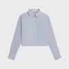 cropped shirt in striped cotton and silk