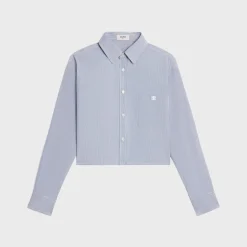 cropped shirt in striped cotton and silk