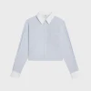 cropped shirt in striped cotton poplin