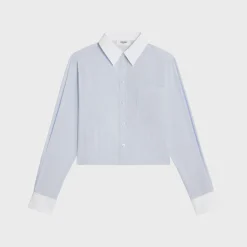 cropped shirt in striped cotton poplin