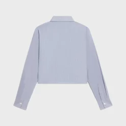 cropped shirt in striped cotton and silk