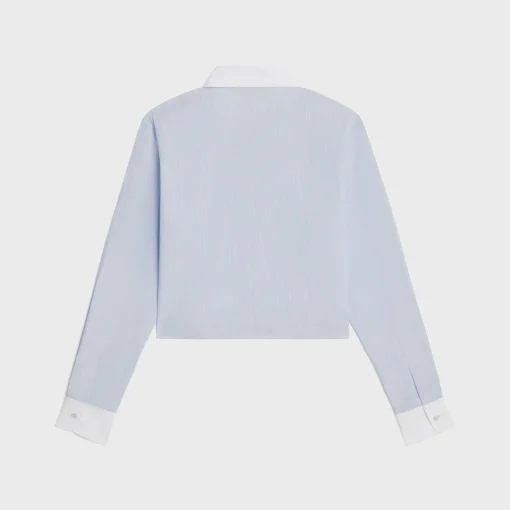 cropped shirt in striped cotton poplin