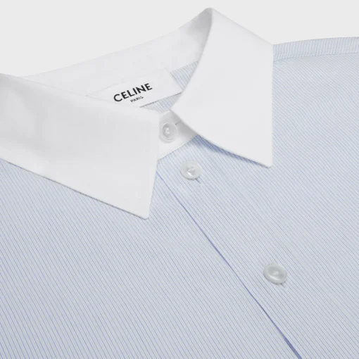 cropped shirt in striped cotton poplin
