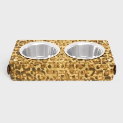 Dog bowl in lambskin with Triomphe canvas with leopard print