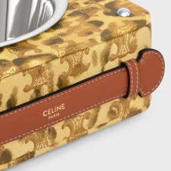 Dog bowl in lambskin with Triomphe canvas with leopard print