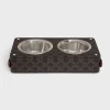 Double Dog Bowl in Nappa Lambskin with Triomphe Canvas Print and Calfskin