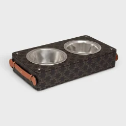Double Dog Bowl in Nappa Lambskin with Triomphe Canvas Print and Calfskin