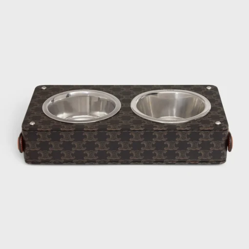 Double Dog Bowl in Nappa Lambskin with Triomphe Canvas Print and Calfskin