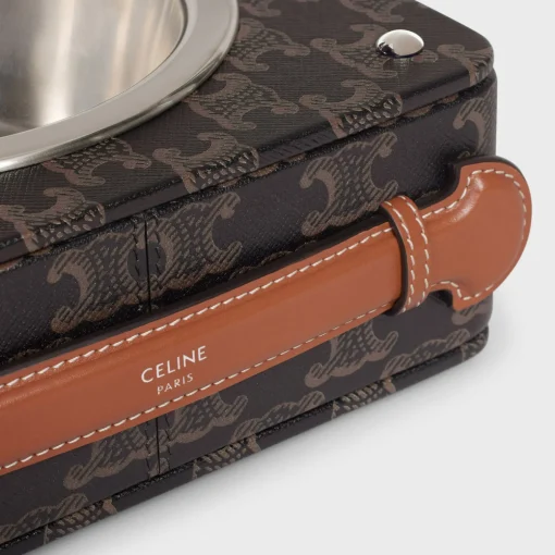 Double Dog Bowl in Nappa Lambskin with Triomphe Canvas Print and Calfskin
