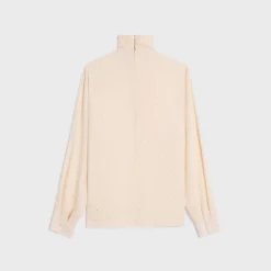 draped neck blouse with rhinestones in lightweight sablé