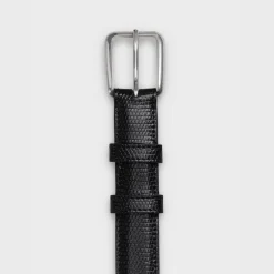 Elegant Belt with Square Buckle in Lizard embossed calfskin