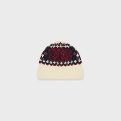 embroidered beanie in fair isle wool