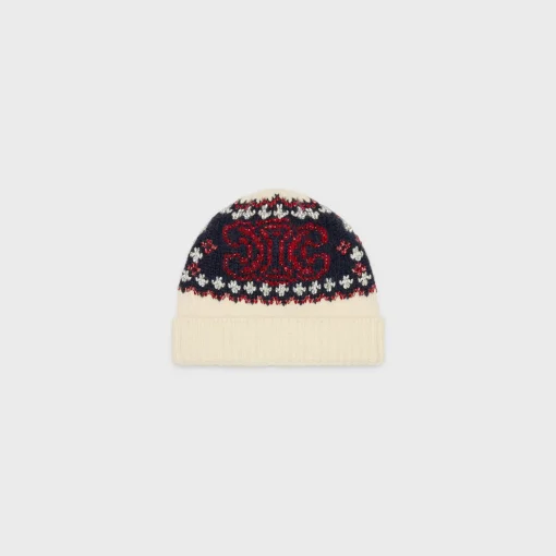 embroidered beanie in fair isle wool