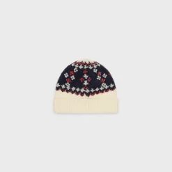 embroidered beanie in fair isle wool