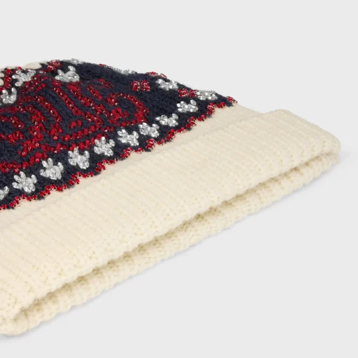 embroidered beanie in fair isle wool
