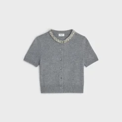 Embroidered cropped cardigan in cashmere