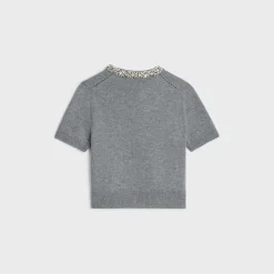 Embroidered cropped cardigan in cashmere
