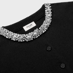 Embroidered cropped cardigan in cashmere