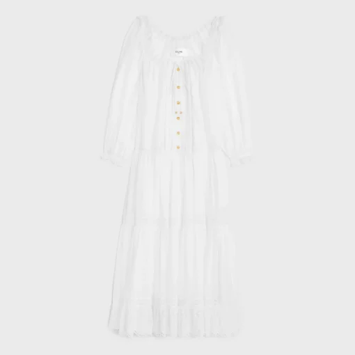 embroidered folk dress in cotton muslin