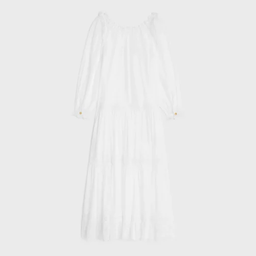 embroidered folk dress in cotton muslin
