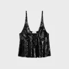embroidered gathered tank top in tulle