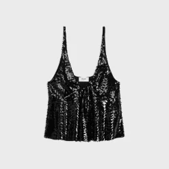 embroidered gathered tank top in tulle