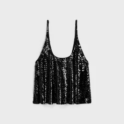 embroidered gathered tank top in tulle