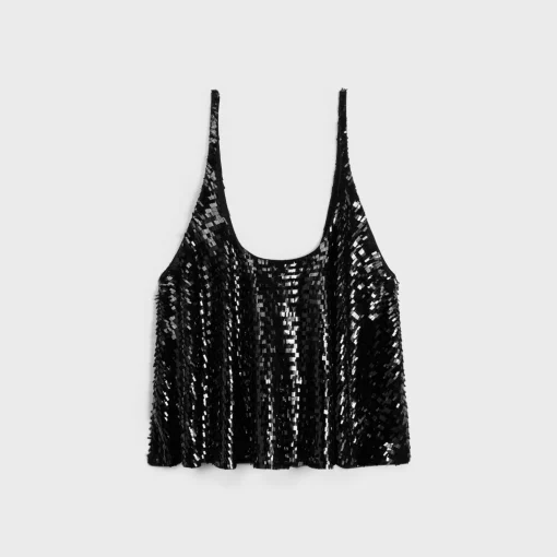 embroidered gathered tank top in tulle