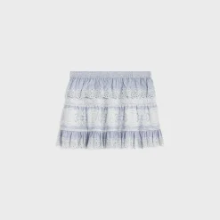 embroidered mini skirt in striped cotton and cashmere