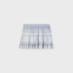 embroidered mini skirt in striped cotton and cashmere