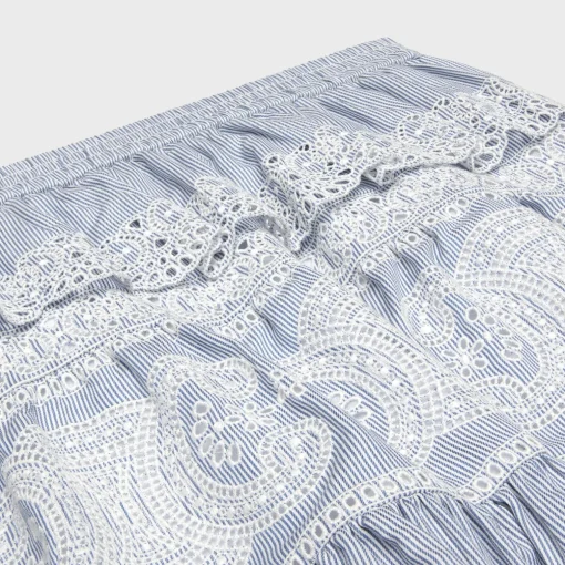 embroidered mini skirt in striped cotton and cashmere