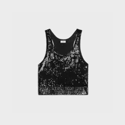 embroidered tank top in silk and cotton