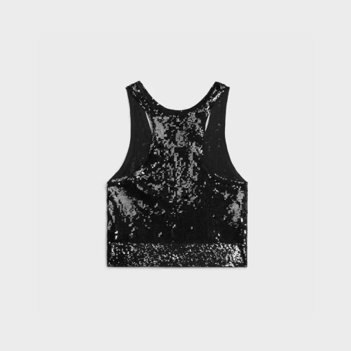 embroidered tank top in silk and cotton
